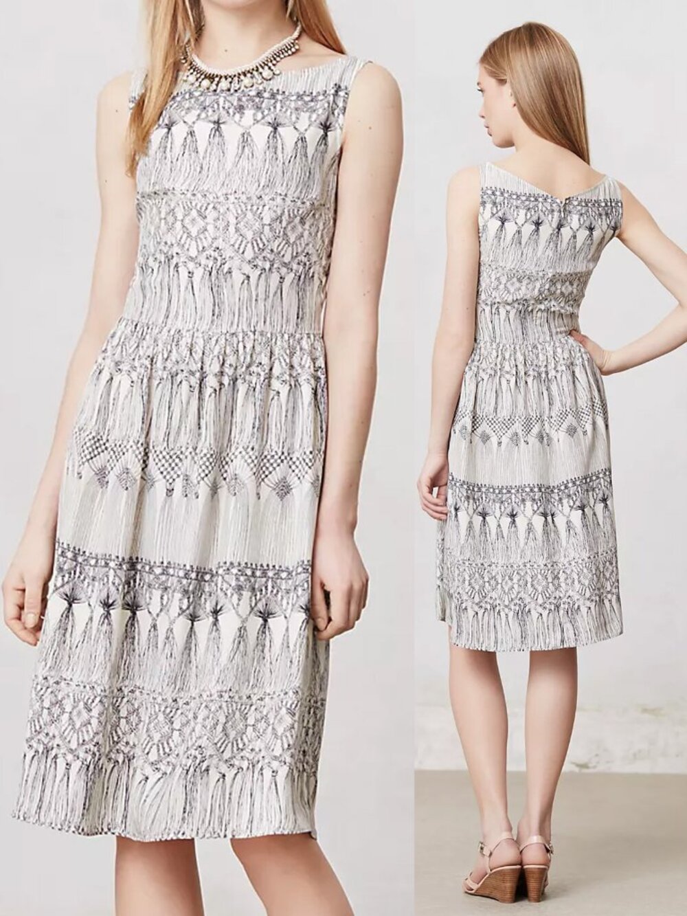 Anthropologie Alexandra Grecco 100% Silk Olivia Dress 4 Printed Elegant Knotted